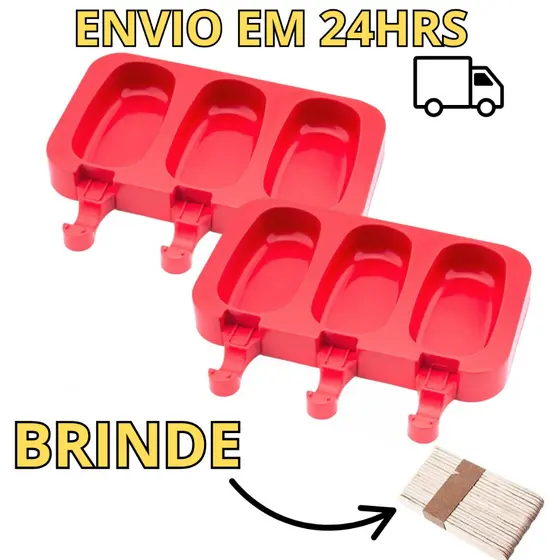 Forma De Picolé Sorvete Silicone Magnum Formato Normal Lisa Com 50 Palitos