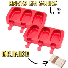 Forma De Picolé Sorvete Silicone Magnum Formato Normal Lisa Com 50 Palitos