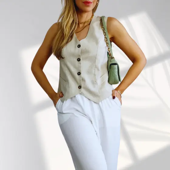 Colete Feminino Alfaiataria Social Elegante Decote V