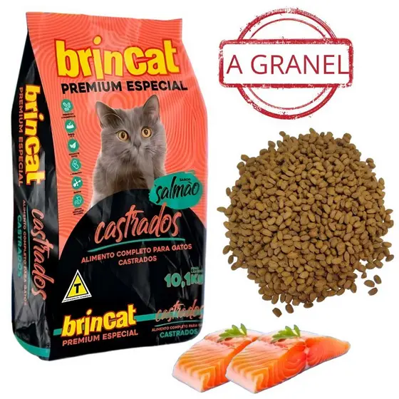 Ração Para Gatos Castrados 1kg A Granel Sabor Salmão Gato Super Premium Pet Cat Tipo Gran Plus Guabi