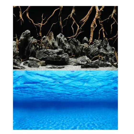 Papel De Fundo Para Aquario Enfeite 1,1m X 40cm Painel Decoração Agua Doce Plantado Marinho Mar Terrario Serpente Jabuti TartarugaRaiz Tronco Pedra Rocha