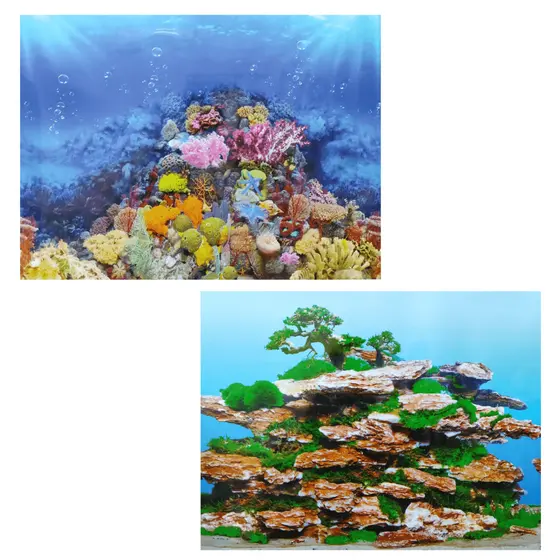 Painel Para Aquario 1m X 30cm Agua Doce Marinho Decorativo Coral Azul Fundo Mar Arvore Dupla Face Dois Lados