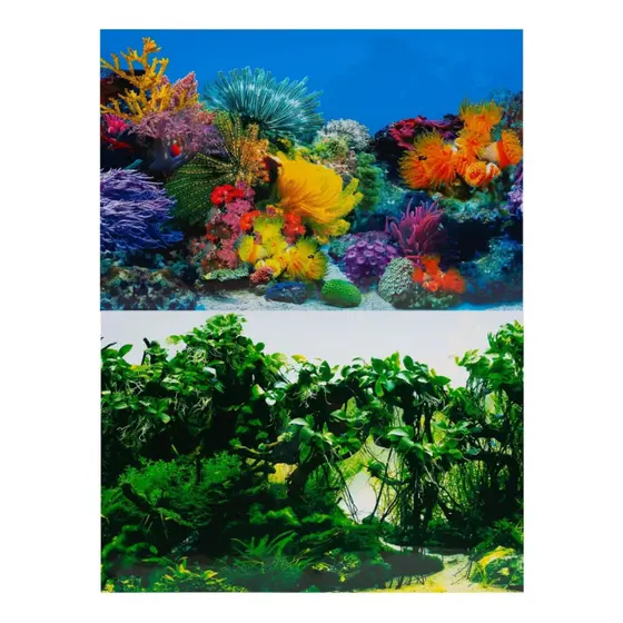 Enfeite Painel Fundo Aquario 70X50cm Dois Lados Dupla Face Fundo Do Mar Planta Tronco Rocha Corais Ornamento