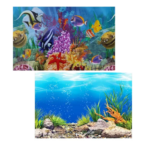 Painel Para Aquário 1m X 30cm Papel Fundo Decorativo Decoração Dupla Face Dois Lados Dory Tronco Planta Coral Mar Ornamento Enfeite