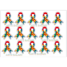 Kit 15 Símbolo do Autismo Coração ou Laço 5x5cm identificação uniforme Termocolantes
