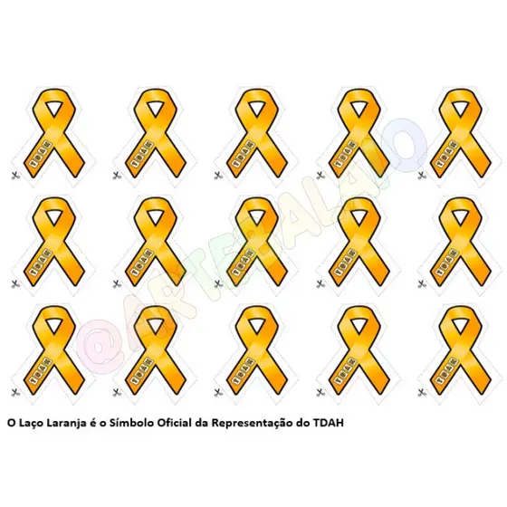 Kit 15 Símbolo do TDAH Laço Laranja 5x5cm identificação uniforme Termocolantes para peças em tecido Termocolante Patch
