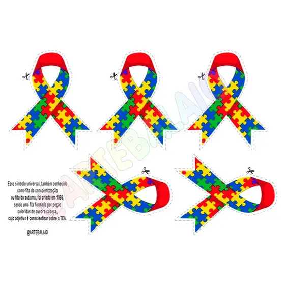 Kit 5 Símbolo do Autismo Laço 8x10 cm identificação uniforme Termocolantes para peças em tecido Termocolante Patch