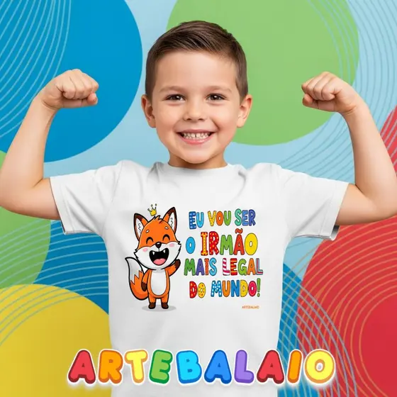 Camiseta Infantil ArteBalaio Irmão Mais Velho Eu Vou Ser o Irmão Mais Legal do Mundo MIF 0025