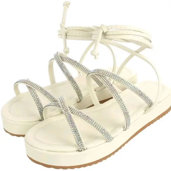 Sandália Feminina Birken De Amarrar Papete Flatform Tiras Strass  Ref:30/19