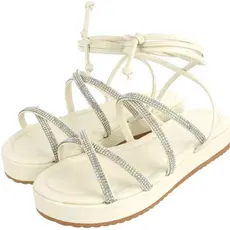 Sandália Feminina Birken De Amarrar Papete Flatform Tiras Strass  Ref:30/19