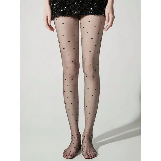kit com 2 Meia-calça sem costura Impressão de coração para mulheres, calças justas de nylon, meia apertada,