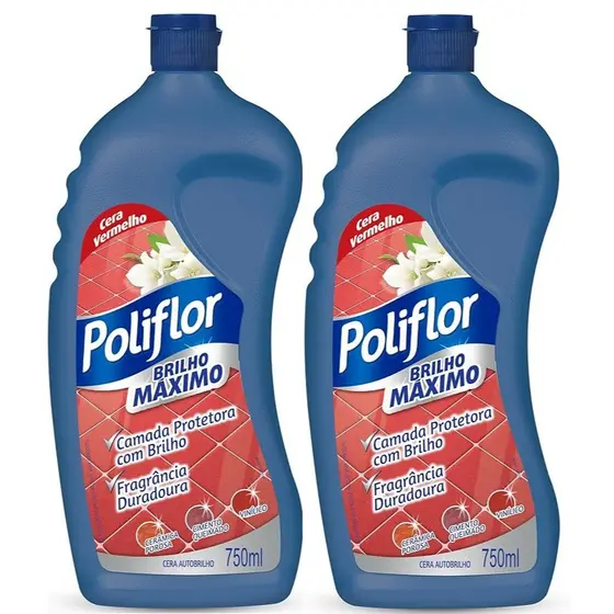 KIT c/2 Ceras de Autobrilho Poliflor Brilho Máximo vermelho líquida em squeeze 750 mL