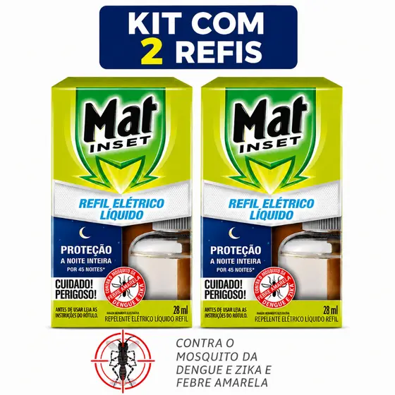 Mat Inset Refil - Kit com 2 Repelentes Elétricos Líquidos | Até 45 Noites Cada | Compatível com SBP e Super Repelex