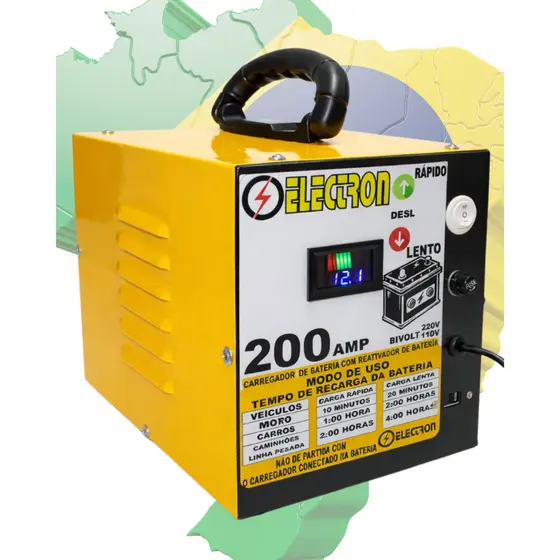 Carregador de bateria 12V 12Ah, Bivolt, Carga Lenta e Rápida, Display Digital, Automotivo