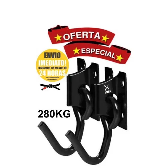 Kit Par De Gancho De Rede Aço Reforçado Grosso Preto Suporta Até 280kg