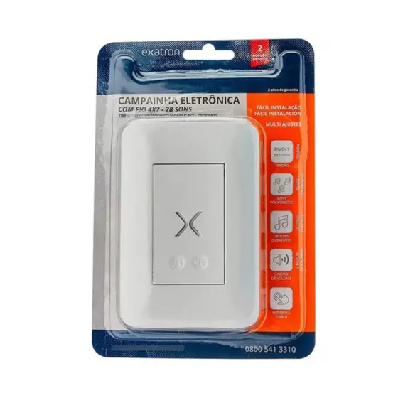 Campainha Eletrônica Fio Touch Bivolt 28 Toques 4x2 Exatron