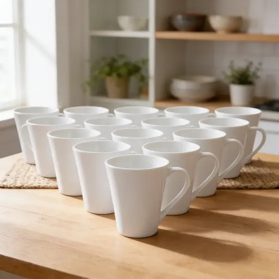Kit 6 ou 12 Canecas Cônicas Porcelana Branca 300ml Para Sublimação em Forno em DTF UV em adesivo e Brindes