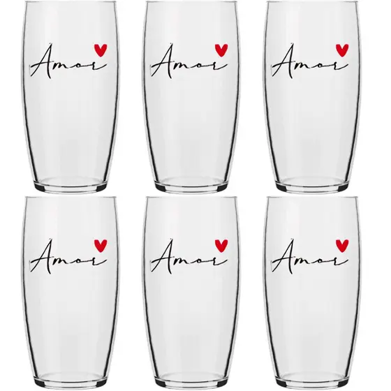 Jogo De Copos De Vidro 300ml Amor Vermelho Oca Nadir Figueiredo
