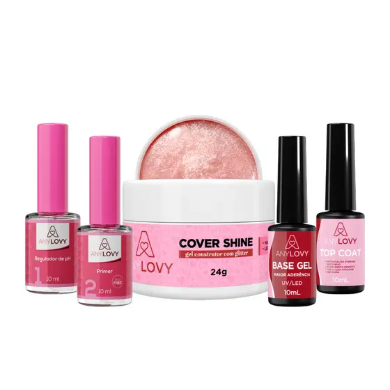 Kit Preparadores Anylovy Primer Regulador Gel Base Finalizador Top Coat + Gel 24g (Cor Á Escolher)