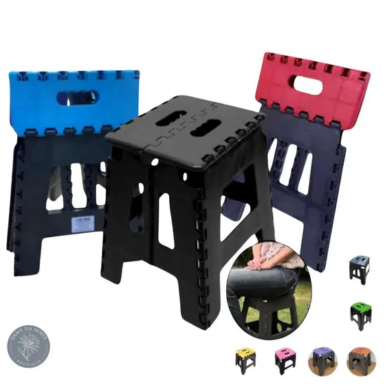 Banco Dobravel Banqueta Banquinho Portatil Plastico Multiuso Resistente Compacto Retratil Camping Pesca 100 kg Original