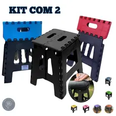 2 Banco Dobravel Banqueta Banquinho Portatil Plastico Multiuso Resistente Compacto Retratil Camping Pesca ate 100 kg