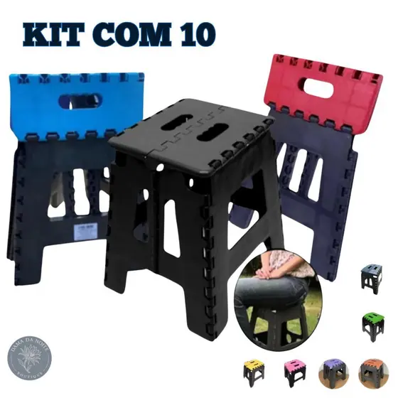 10 Banco Banqueta Banquinho Dobravel Plastico Multiuso Portatil Resistente Compacto Retratil Camping Pesca Ate 100 kg