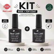 Kit Real Love Finalizador Top Coat 8ml Light + Base em Gel 8ml Light Nova Formula Sem TPO HEMA Original Imediato