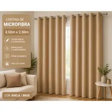 Cortina Microfibra 3,00 x 2,50m Lisa Premium com Ilhós Redondo Removível para Sala e Quarto porta janela