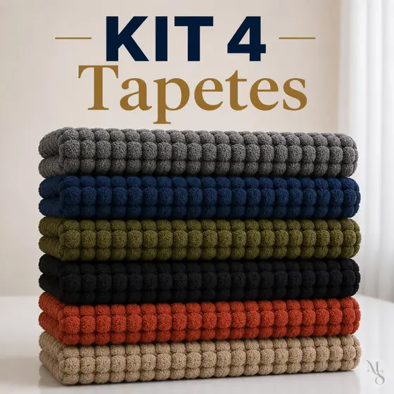 Tapete Bolinha KIT 4 Unidades Microfibra Banheiro Popcorn 38x58 Antiderrapante Alta Absorção Macio
