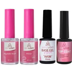 Kit Flim Anylovy Regulador de PH + Primer Sem Ácido + Base Gel Fiber + Top Coat Nail Designer