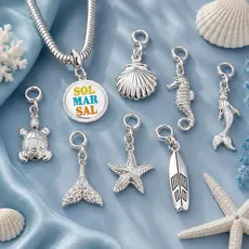 Berloque Praia Concha, Sereia, Estrela do Mar e Flamingo Sol Mar Sal Pingente para Pulseira Charm Feminina