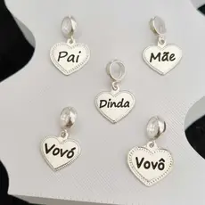 Berloque Pingente Prata 925 Coração Mãe Vovó Vovô Pai Dinda