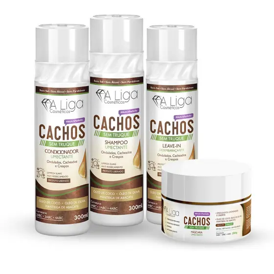 Kit Cachos sem Truque - Shampoo, Condicionador, Máscara e Leave-in - A liga cosmeticos.