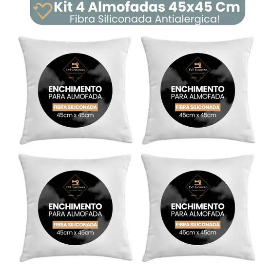 Kit 4 Enchimentos Almofada Refil 45x45 Silicone Antialergico
