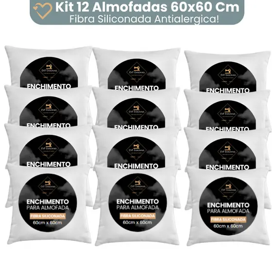 Kit 12 Unidades Enchimento Almofada 60x60 Refil De Silicone Antialergico