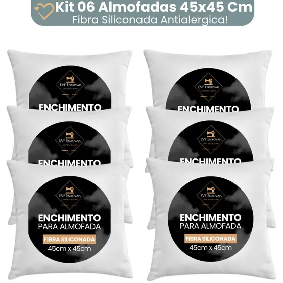 Enchimento Almofada Refil 45x45 Silicone Antialergico Kit Com 6 Unidades
