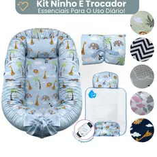 Ninho Redutor de Berço Trocador de Fraldas Portatil Com Bolso Linha Safari Menino Menina