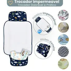 Trocador portátil de bebe impermeável acolchoado com bolso para acessórios menino menina chevron