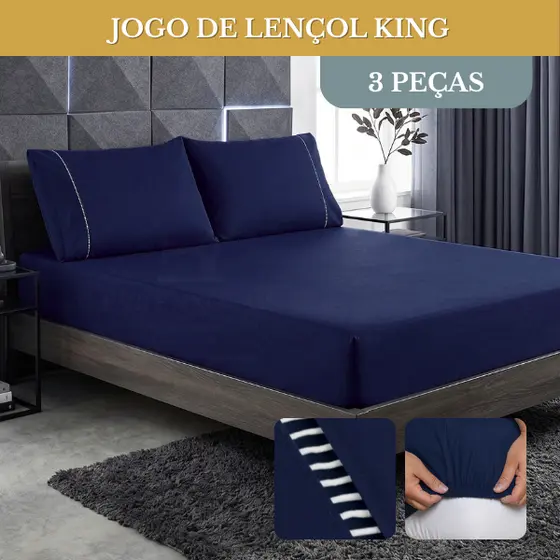 Jogo de Lençol Cama King 03 Peças 400 Fios Micropercal Ponto Palito