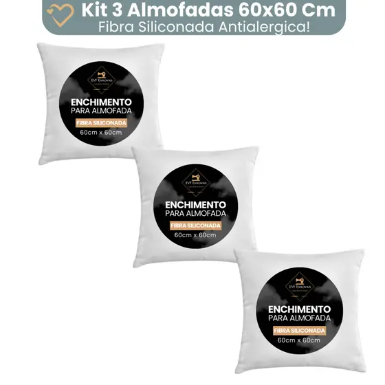 Kit 3 Unidades Enchimento Almofada Refil Silicone Antialergico 60x60