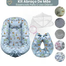 Ninho Redutor de Berço com Ziper Almofada Amamentação Mosquiteiro Protetor Safari Menino Menina