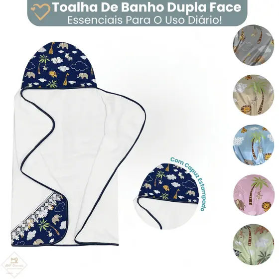 Toalha De Banho Felpuda Bebe Com Capuz Forrada com Fralda 100% Algodão Safari 90 x 70 Menino Menina