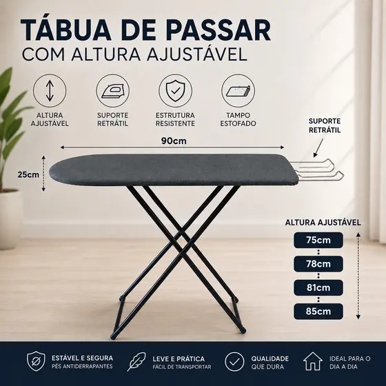 Tabua De Passar Roupas Mesa Com Tecido Térmico na COR PRETA