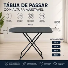 Tabua De Passar Roupas Mesa Com Tecido Térmico na COR PRETA