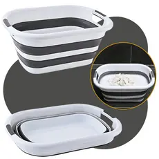 Cesto Retrátil Powermaid 26L Uso Geral Casa Banheiro Balde Água Roupa Dobravel Cinza