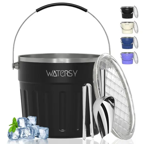 WATERSY Balde De Gelo Isolado 7.6L Garrafa térmica vácuo de aço inoxidável com tampa, colher, pinça para acampamento