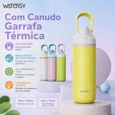 WATERSY Garrafa Térmica 2 EM 1 Com Canudo 600ml/720ml Inox Antivazamento com Alça para Água Academia
