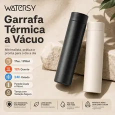 Watersy Garrafa Térmica 17oz/510ml a Vácuo Inox 18/8 Antivazamento Portátil para Café Chá Água