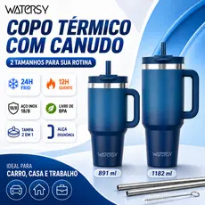 WATERSY Copo Térmico 900ml 1200ml Garrafa Térmico com Inox Canudo e Tampa Viagem Vácuo Dupla Camada