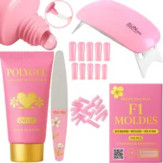 Kit Alongamento Poligel Polygel + Molde F1 + Lixa + Mini Cabine De Unha Iniciante